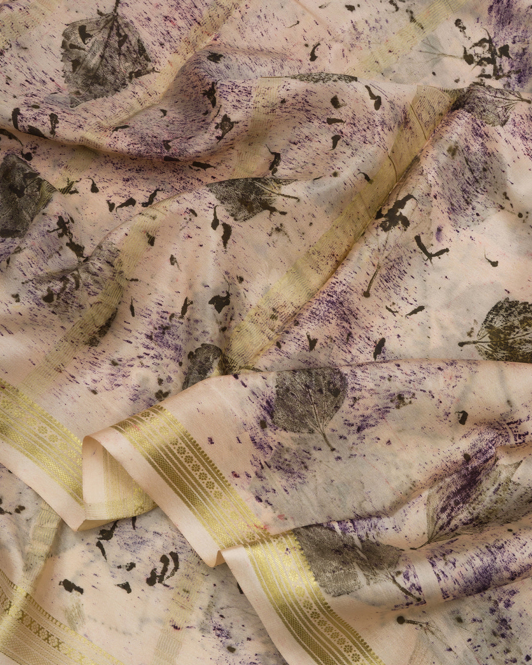 Light Peach Eco-Printed Mysore Silk Saree - TSH2506094
