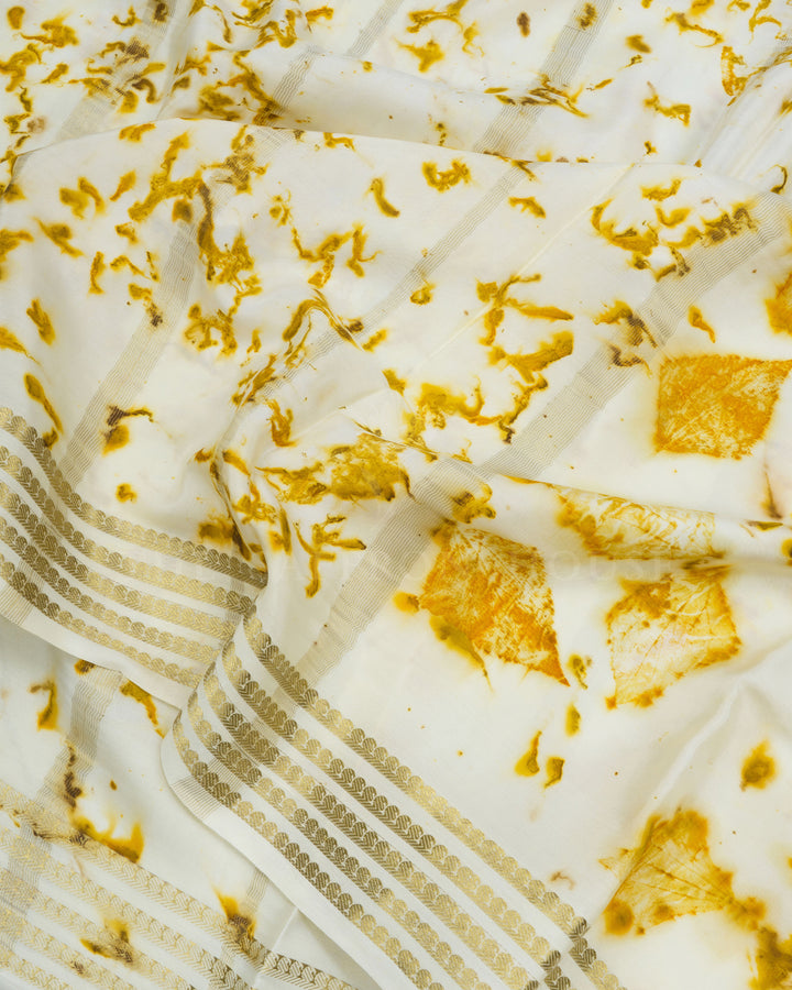 Cream Eco-Printed Mysore Silk Saree - TSH2506096