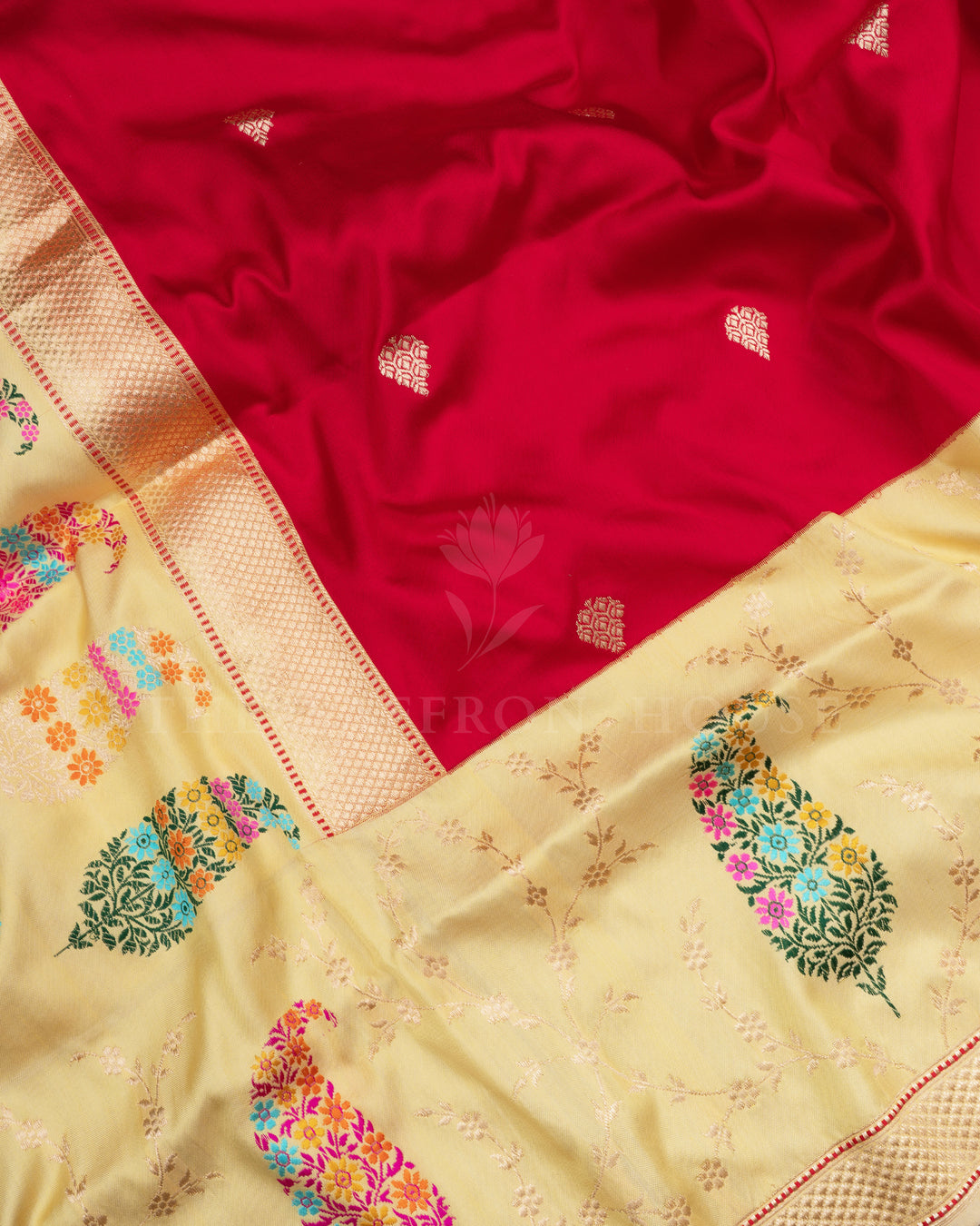 Red And Light Lemon Yellow Handwoven Banarasi Silk Saree - TSH2506166