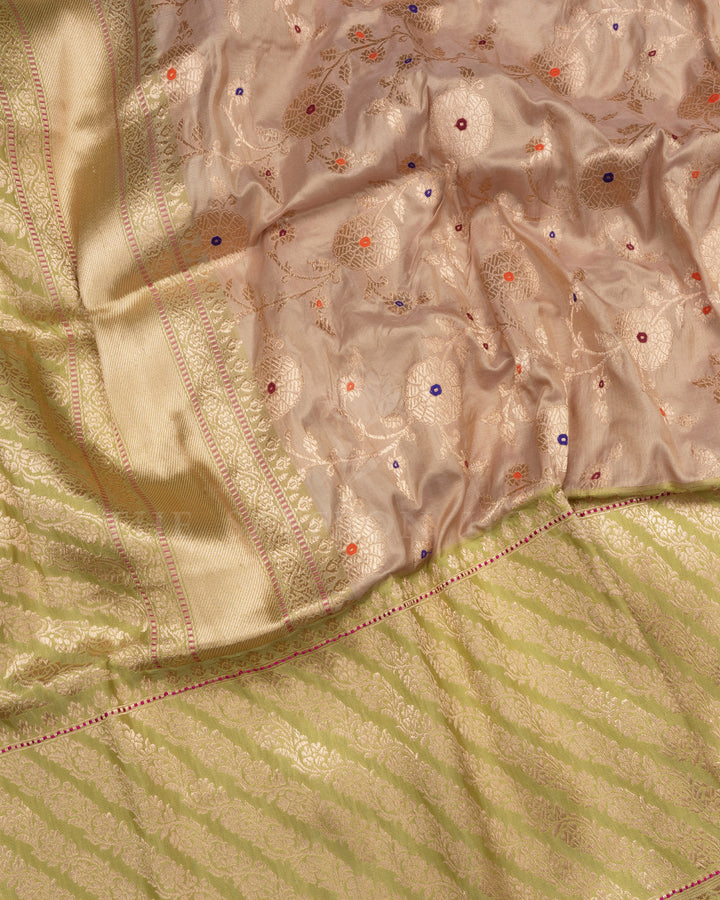 Beige And Parrot Green Handwoven Banarasi Silk Saree - TSH110075