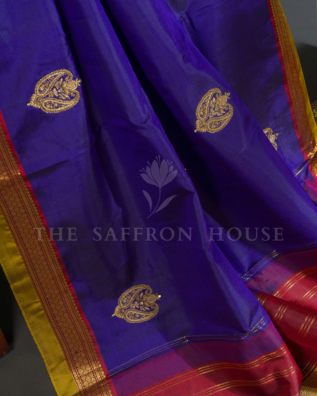Royal Blue Hand Embroidered Kanchivaram Silk Saree