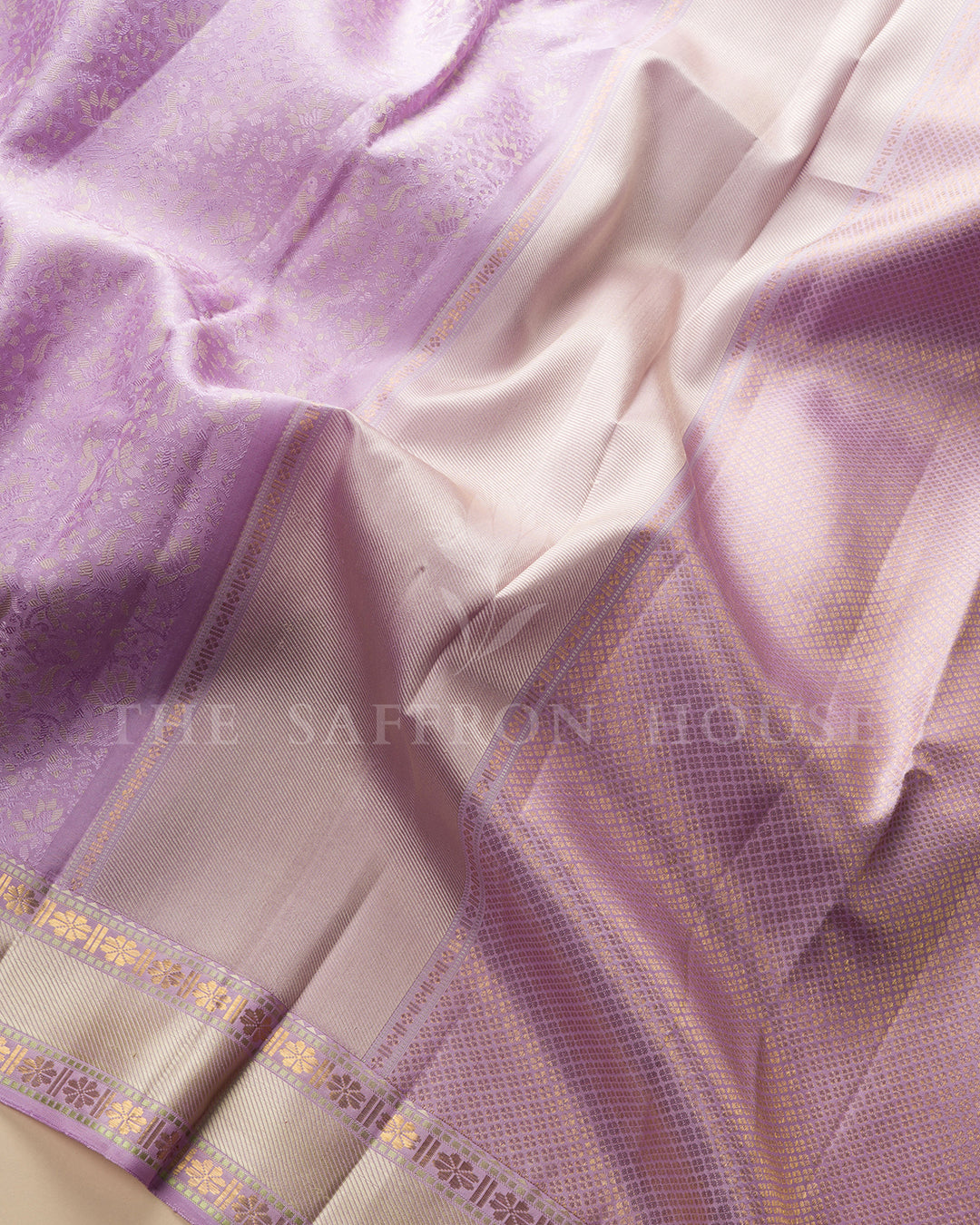 Lavender Kanchivaram Silk Saree with Floral Jaal – view 3