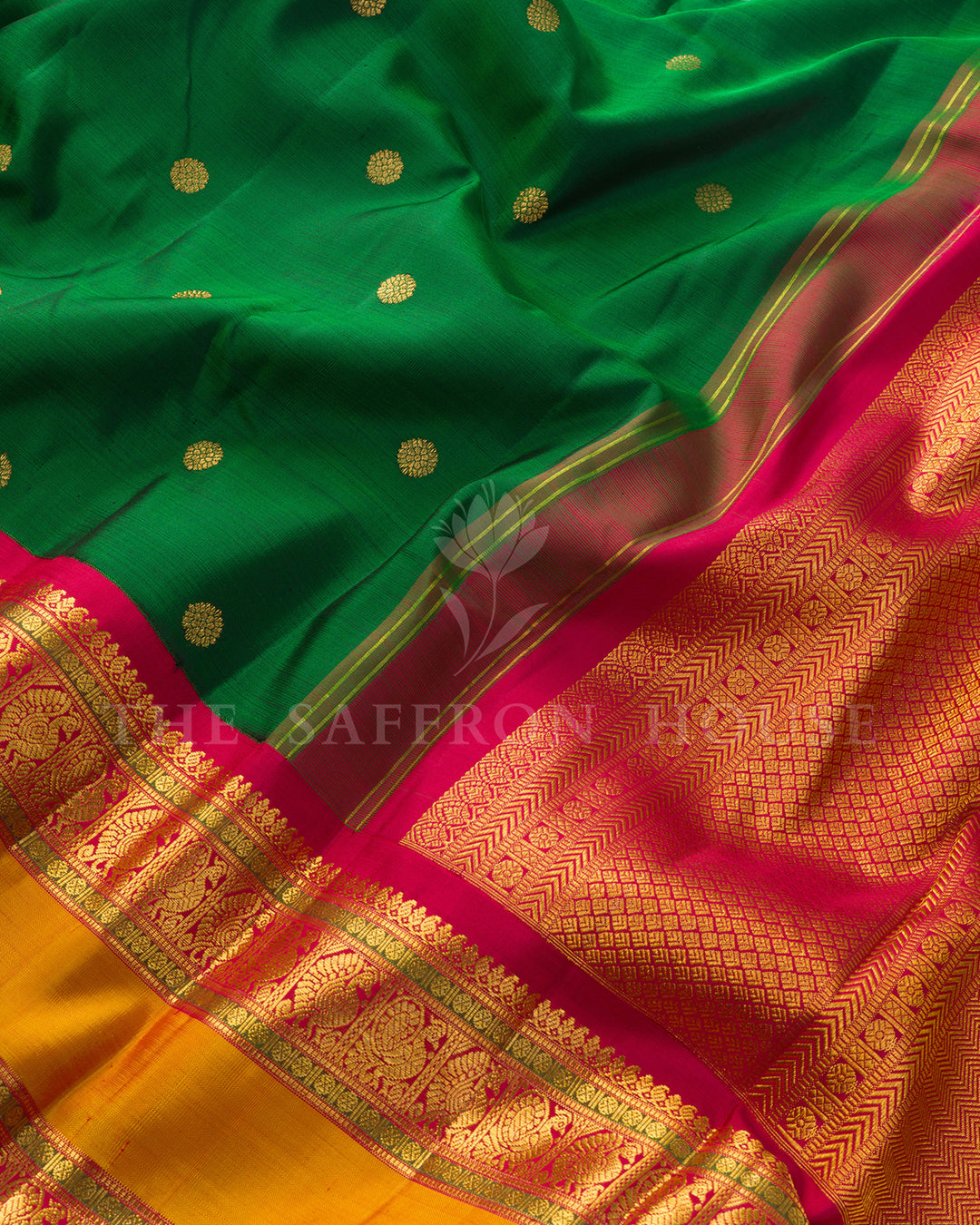Green & Pink Korvai Kanchivaram Silk Saree – view 4