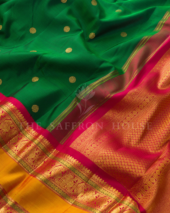Green & Pink Korvai Kanchivaram Silk Saree – view 4