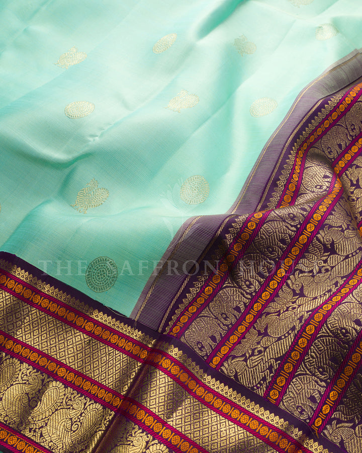 Aqua Blue & Purple Kanchivaram Silk Saree – view 4
