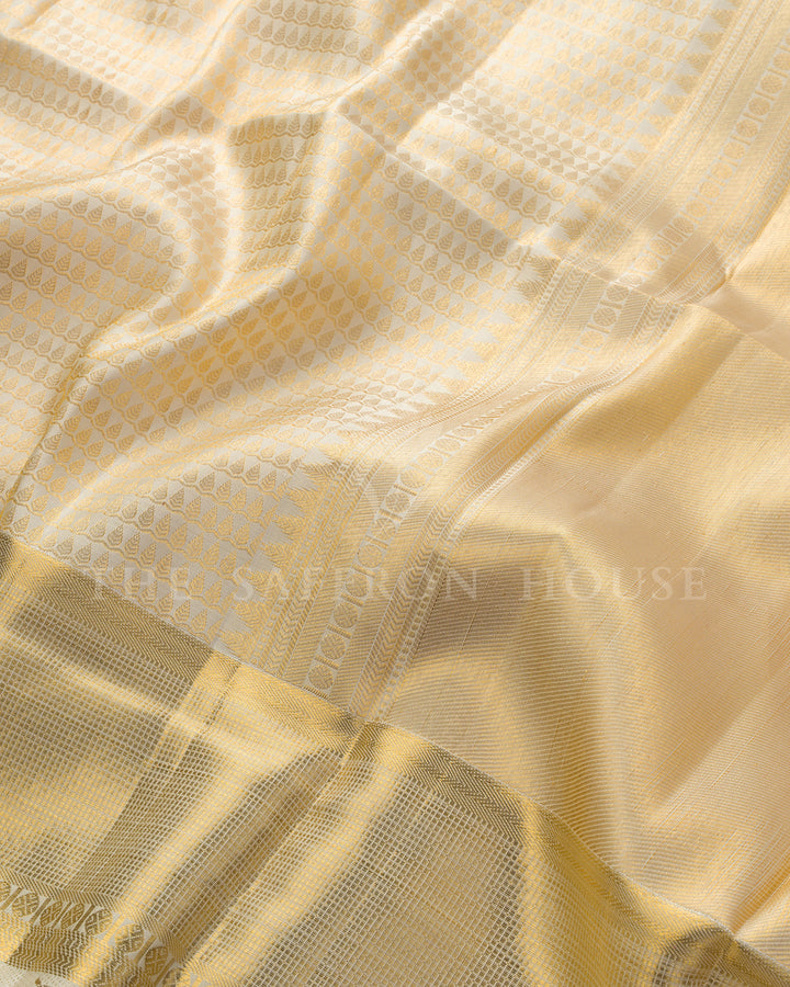 Cream Kanchivaram Brocade Silk Saree – view 4