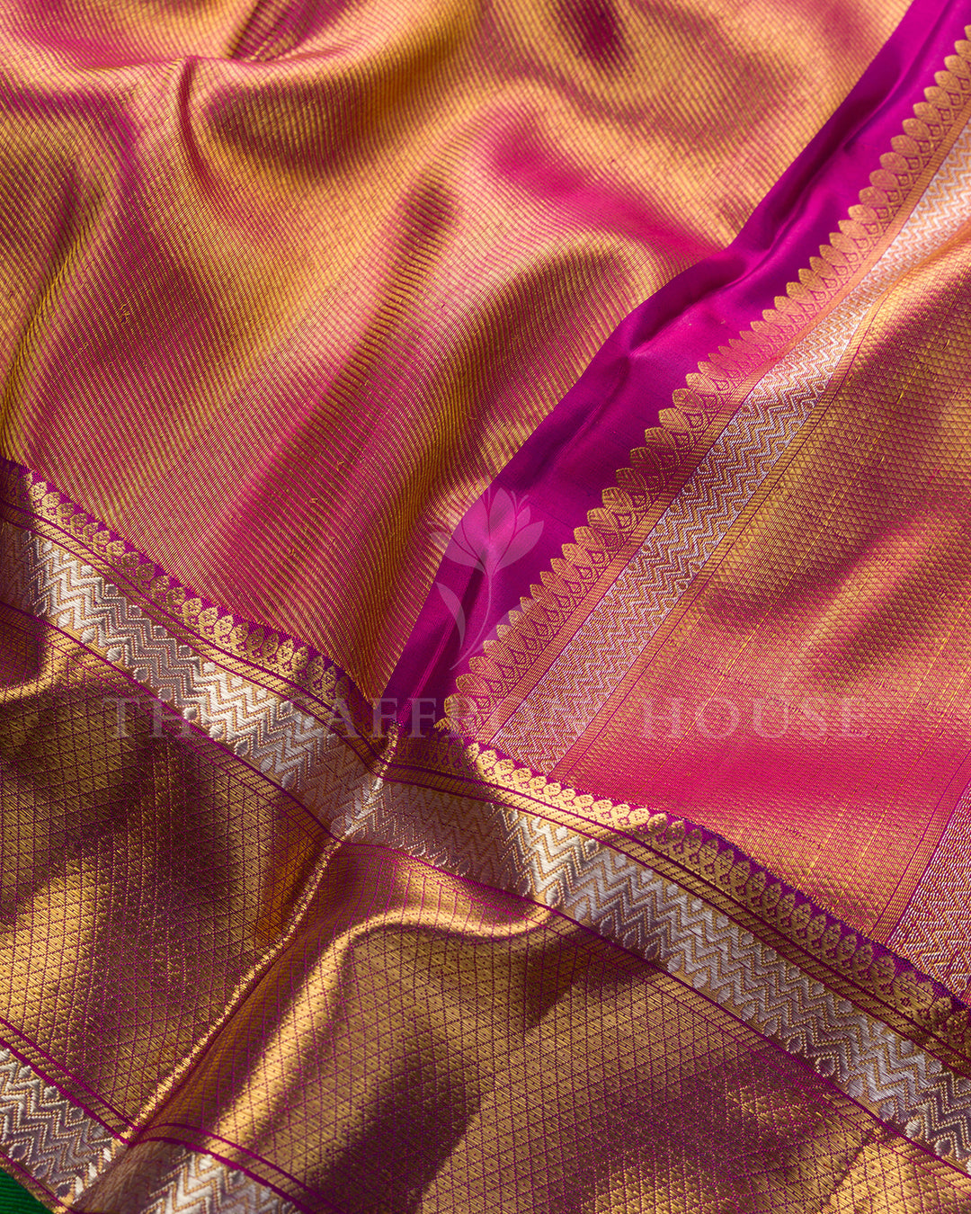 Magenta Pink Kanchivaram Tissue Silk Saree – view 4