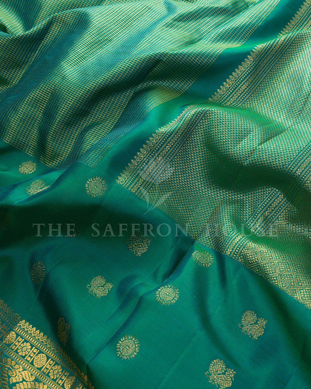 Dual Tone Teal Green Kanchivaram Silk Saree – view 4