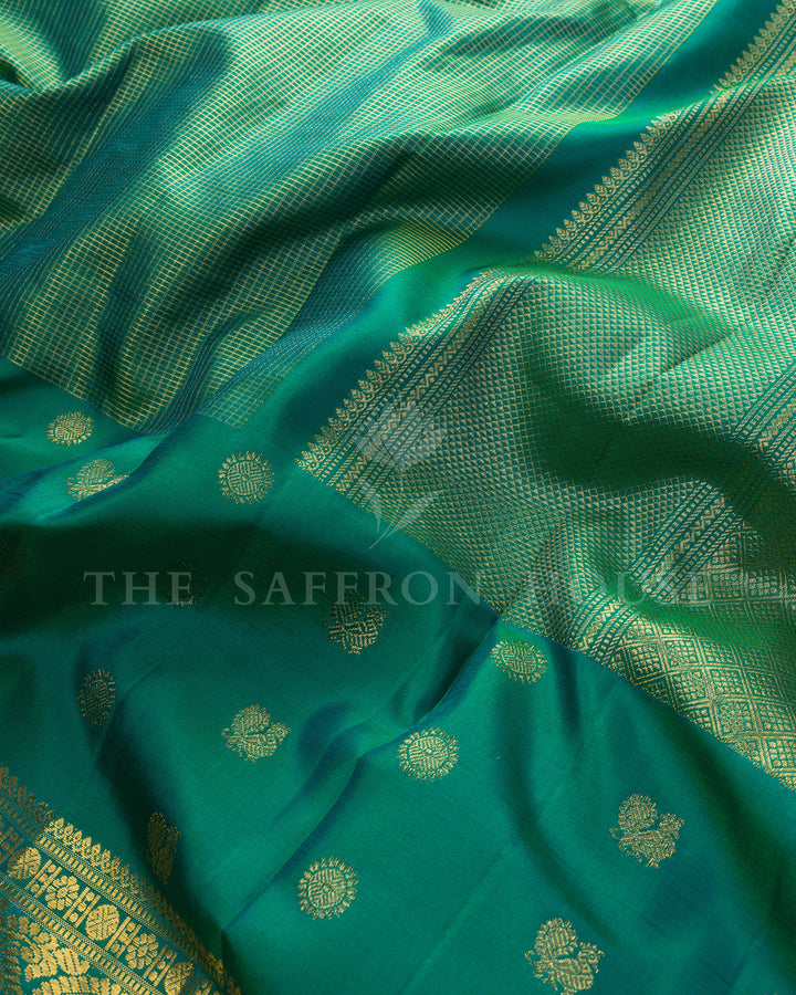 Dual Tone Teal Green Kanchivaram Silk Saree – view 4