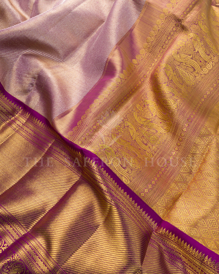 Purple Zari Lines Brocade Kanchivaram Silk Saree – view 4