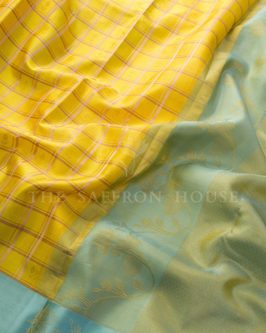 Yellow Checks Kanchivaram Silk Saree