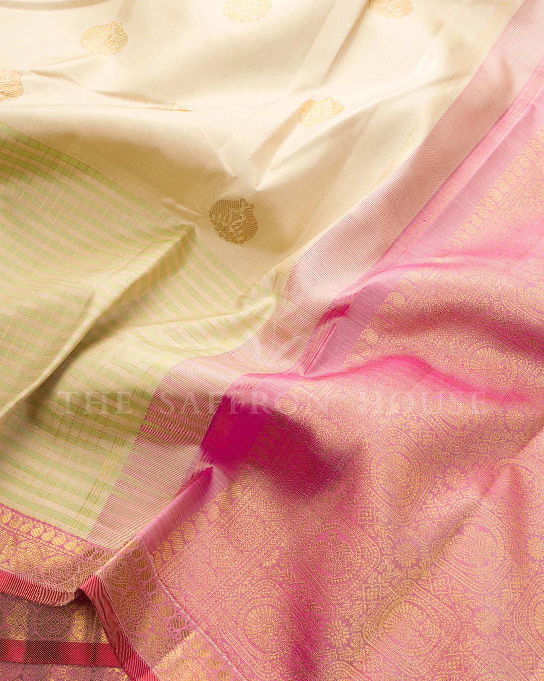 Cream Kanchivaram Silk Saree with Zari Buttas
