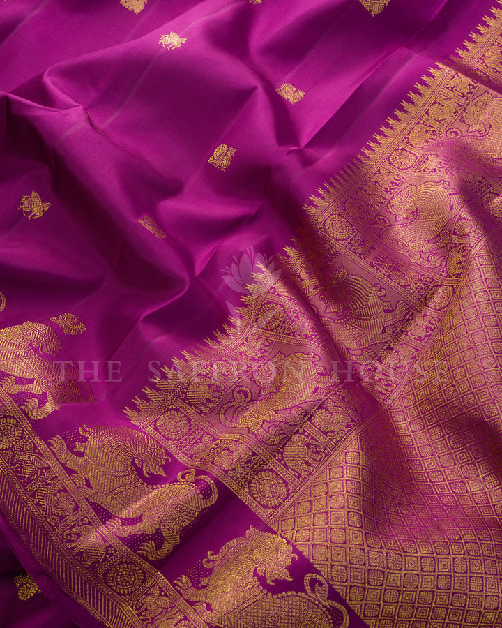 Magenta Purple Kanchivaram Silk Saree with Yali Border