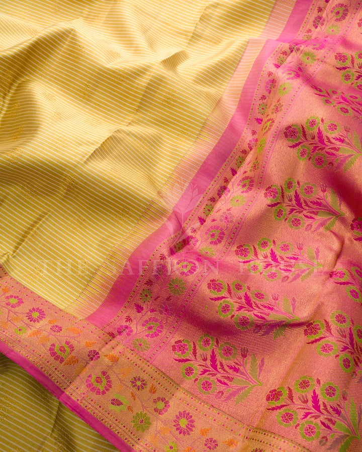 Mustard Striped Kanchivaram Silk Saree