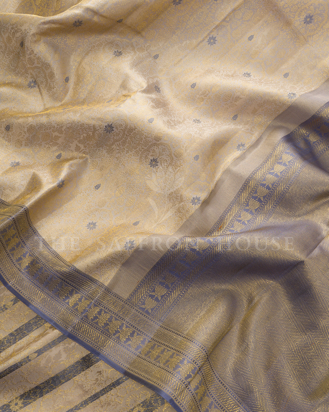 Cream Gold Kanchivaram Brocade Silk Saree