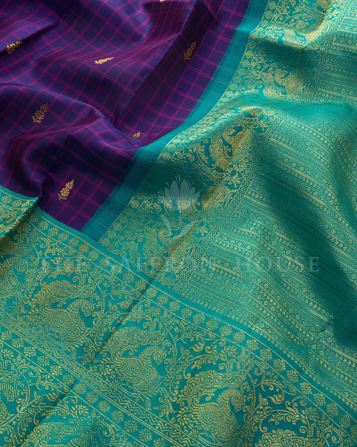 Purple Checks Kanchivaram Silk Saree