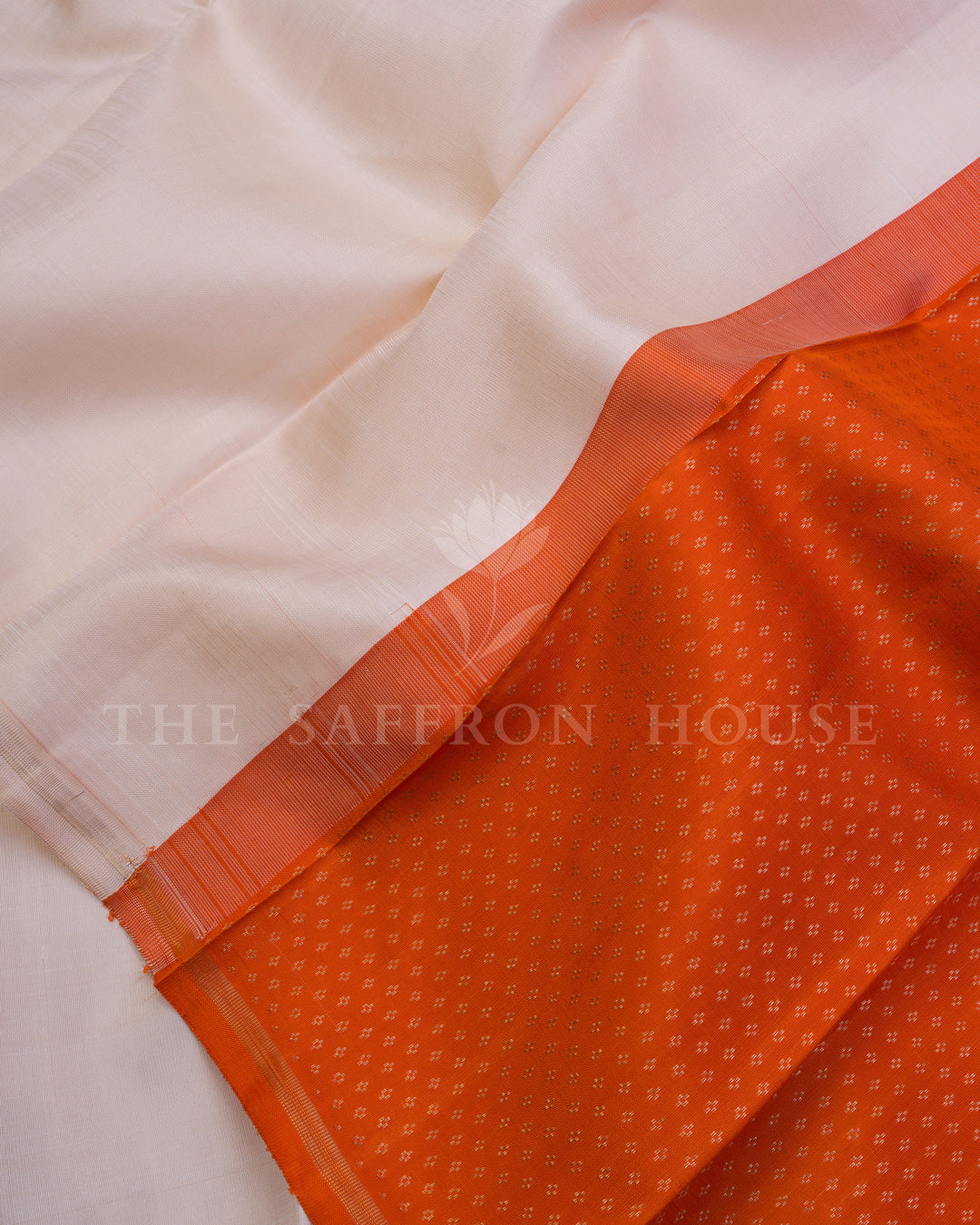 Handloom Half-and-Half Pure Kanjivaram Silk Saree in White And Orange - TSH250192