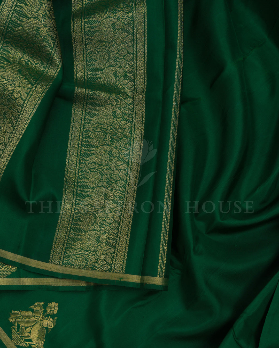 Bottle Green Handwoven Kanjivaram Silk Saree - TSH8460077-View4