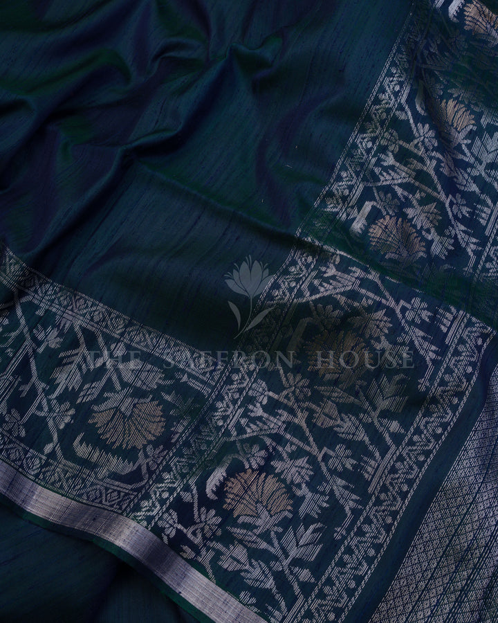 Handloom Tussar Soft Silk Saree in Deep Prussian Blue - TSH6056