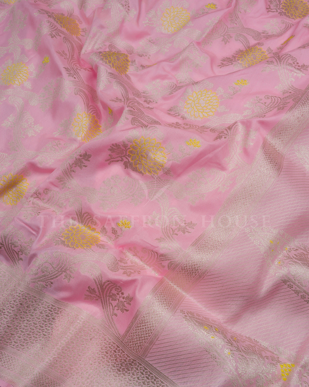 Baby Pink Handwoven Banarasi Silk Saree - TSH2506175