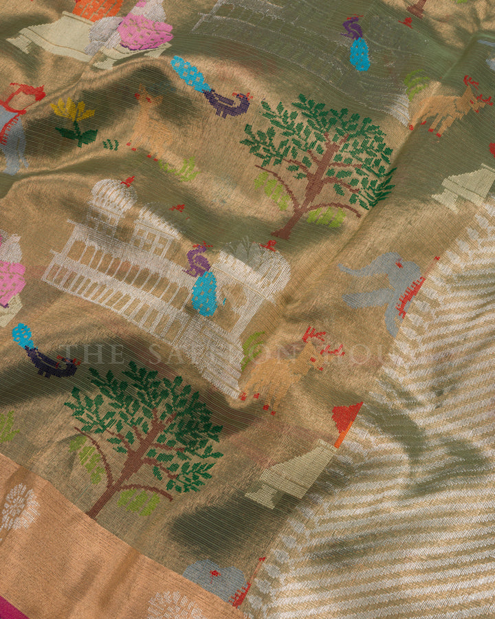 Light Green Handwoven Pure Zari Kota Tissue Saree - TSH2506332-view4