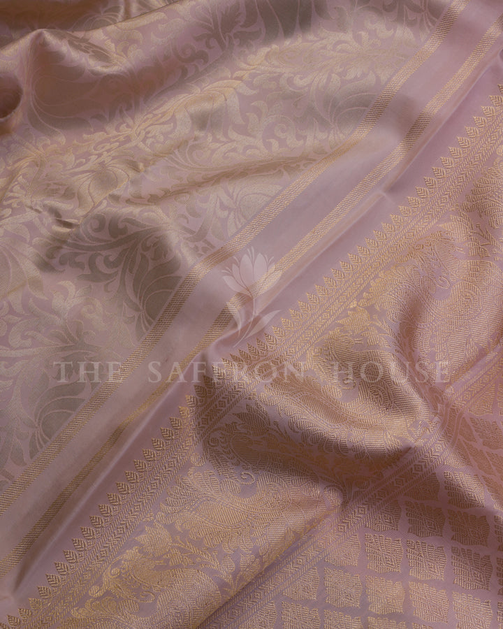 Handloom Half And Half Kanjivaram Silk Saree in Pastel Mint Green And Pearl Blush Pink  - TSH250043