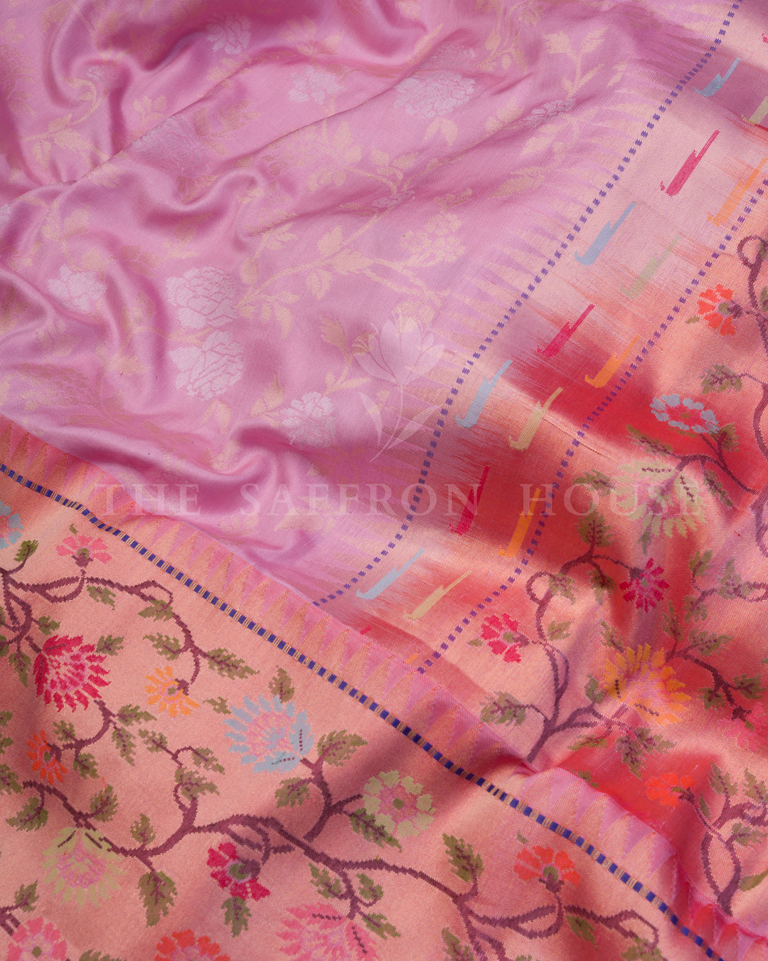 Peach Ektar Banarasi Saree with Multicolor Meenakari Cutwork Border