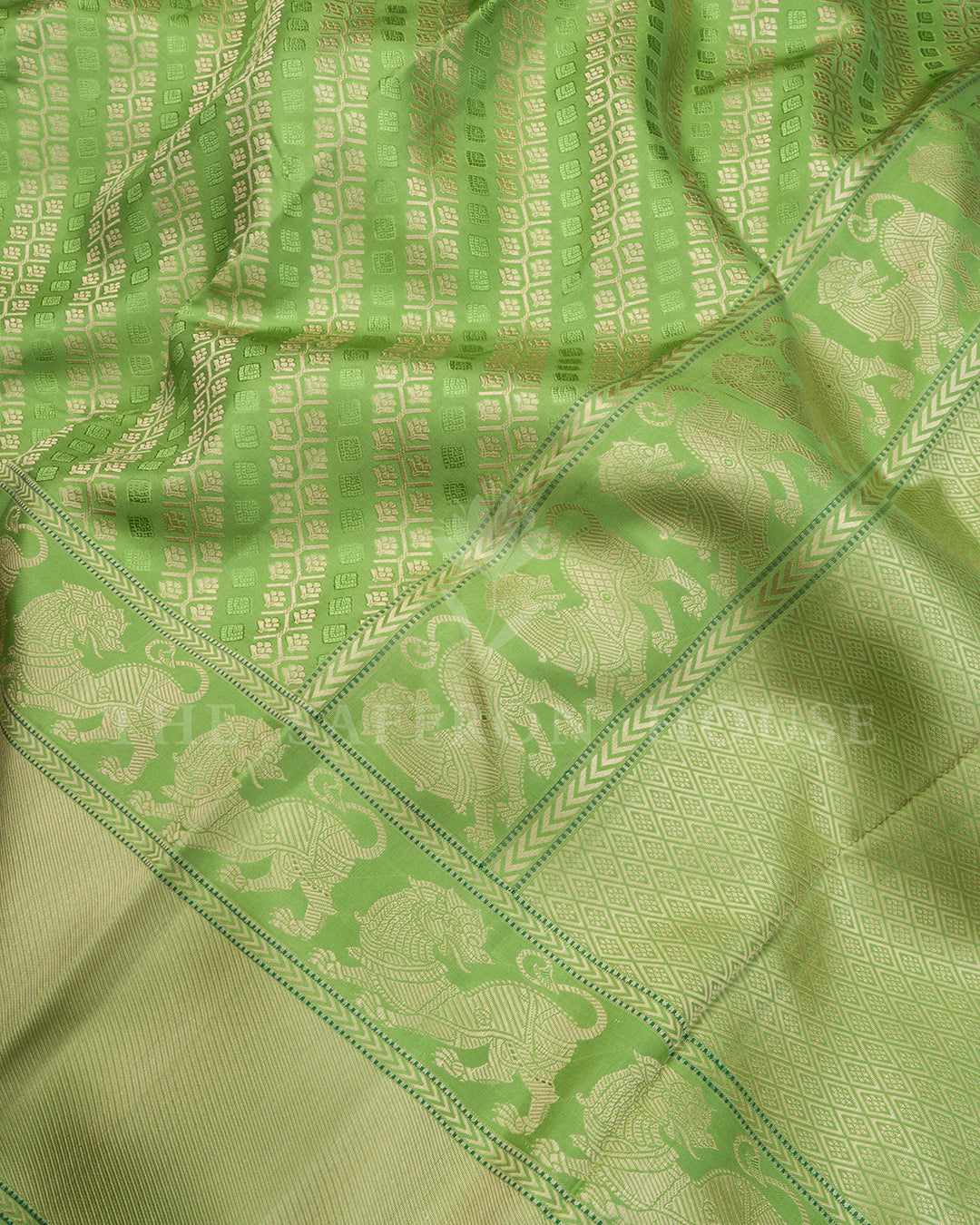 Green Thread Work Kanchivaram Saree with Yali Motif Border