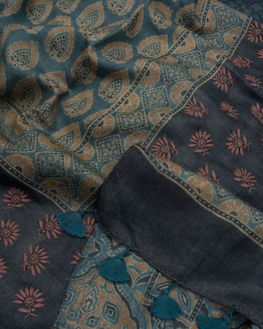 Blue Green Handwoven Tussar Silk Saree - TSH5064