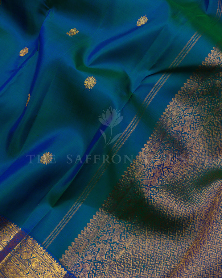Peacock Blue Handwoven Kanjivaram Silk Saree - TSH2506205