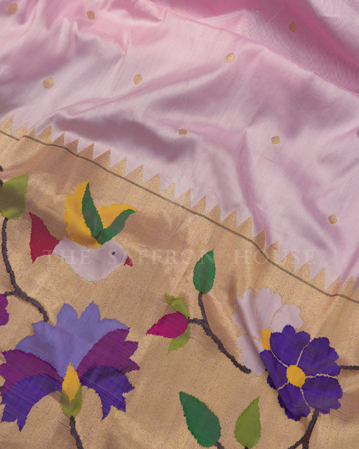 Baby Pink Handwoven Pure Zari Paithani Silk Saree - TSH2506335-view4