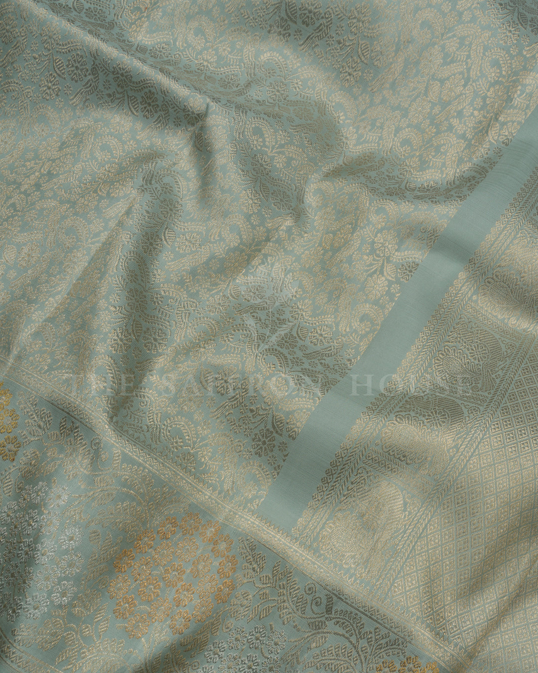 Powder Blue Handwoven Pastel Kanjivaram Silk Saree - TSH2506274