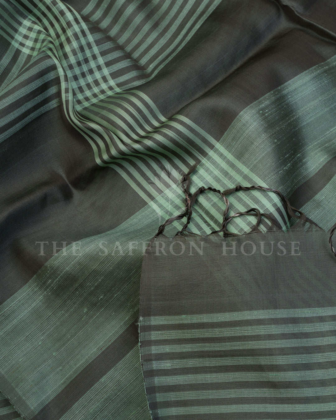 Handloom Soft Silk Saree in Charcoal Black And Sea Green - TSH6049