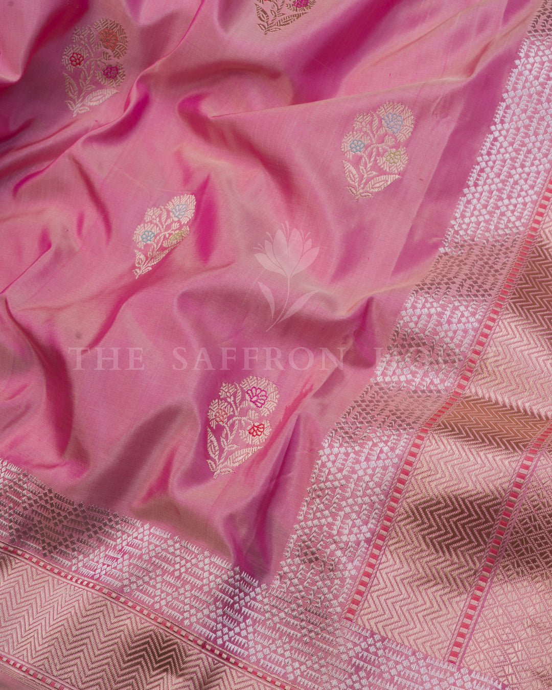 Blush Pink Mashru Banarasi Saree with Geometric Zari Highlights