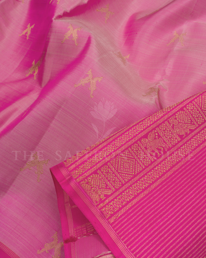 Lavender Pink And Magenta Pink No Border Handwoven Kanjivaram Silk Saree - TSH25062