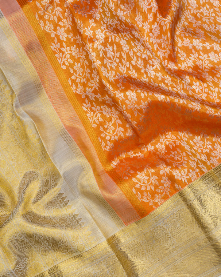 Orange And Gold Tissue Handwoven Kanjivaram Silk Saree - TSH2506105-View4
