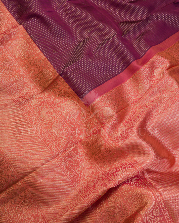 Handloom Pure Kanjivaram Silk Saree in Maroon And Peach - TSH250075