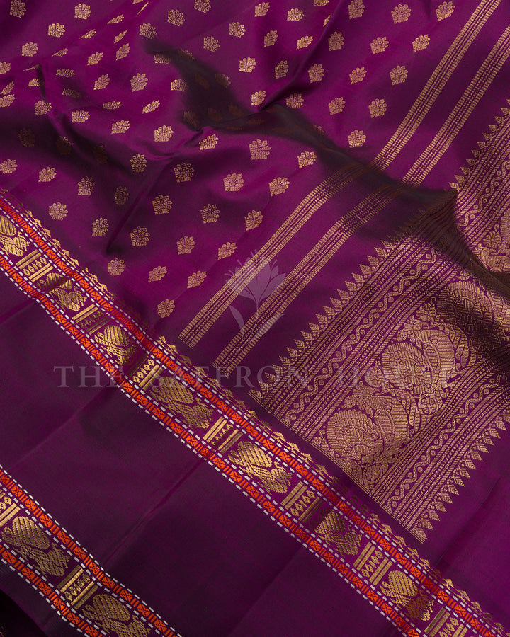 Purple Kanchivaram Silk Saree with Multicolor Zari Border
