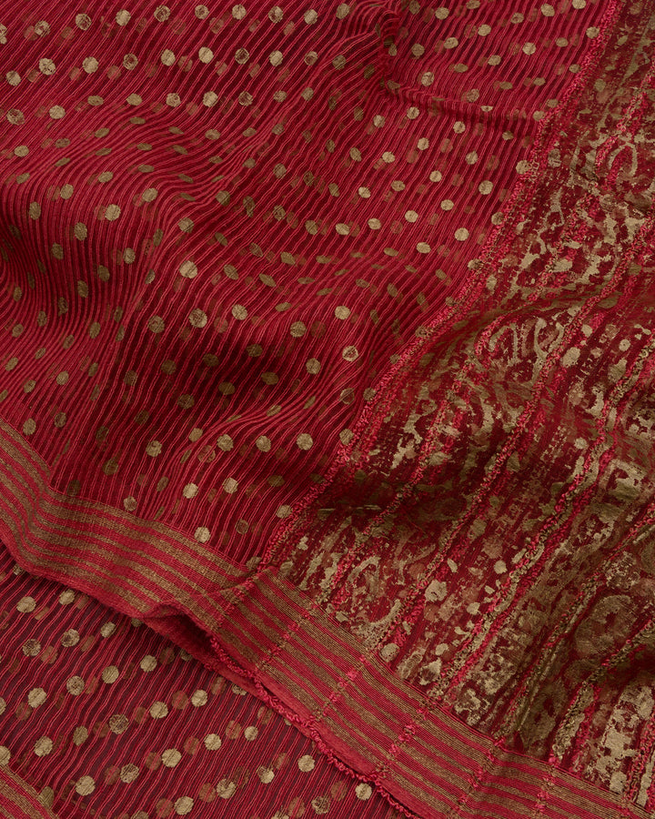 Pink Handwoven Tussar Organza Saree With Golden Zari Stripes - TSH2506076-view4