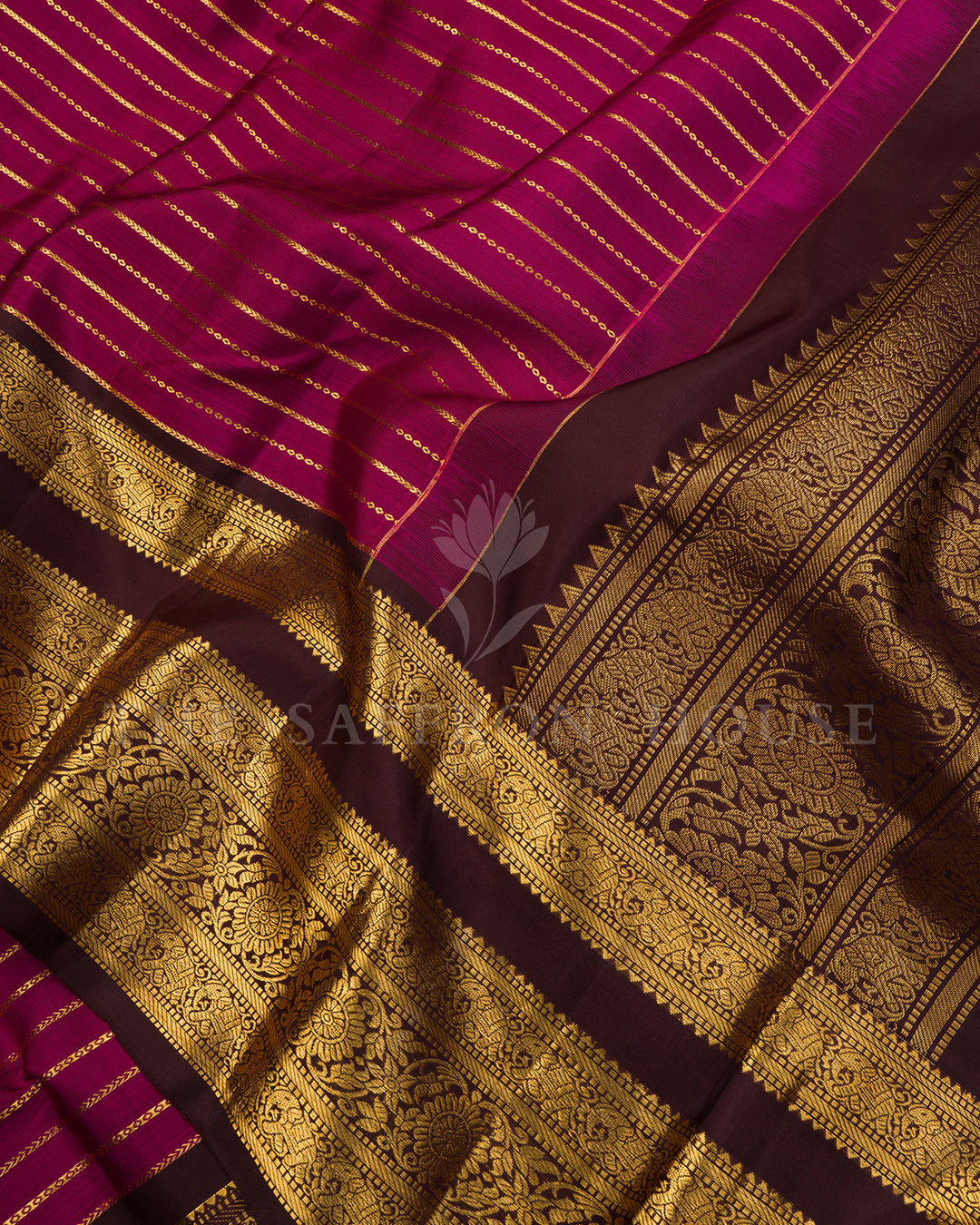 Magenta & Brown Kanchivaram Silk Saree with Elephant Motif Border