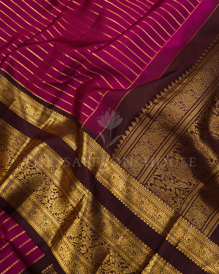 Magenta & Brown Kanchivaram Silk Saree with Elephant Motif Border