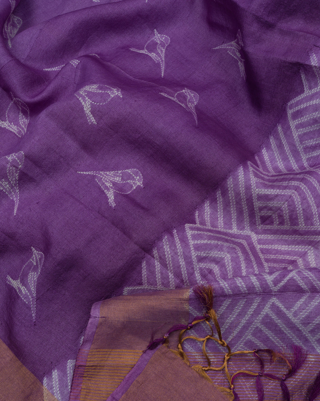 Lavender Handwoven Tussar Shibori Printed Saree - TSH8460062