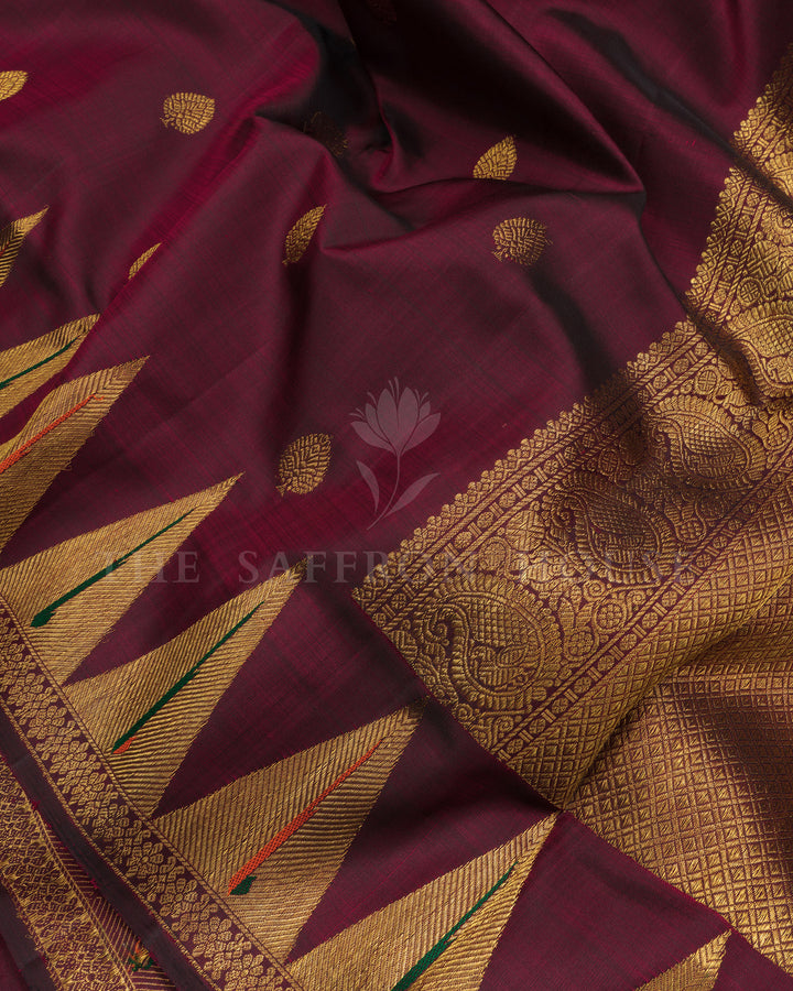 Dark Maroon Handwoven Kanjivaram Silk Saree - TSH2506273