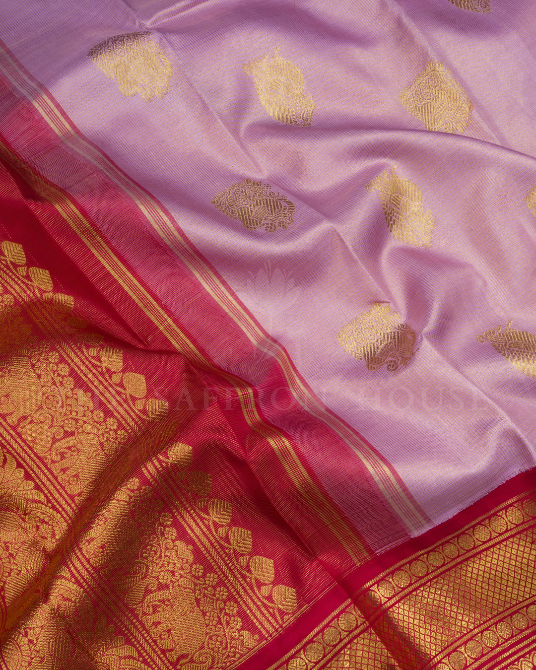 Lavender Pink And Maroon Handwoven Kanjivaram Silk Saree - TSH250094-View4