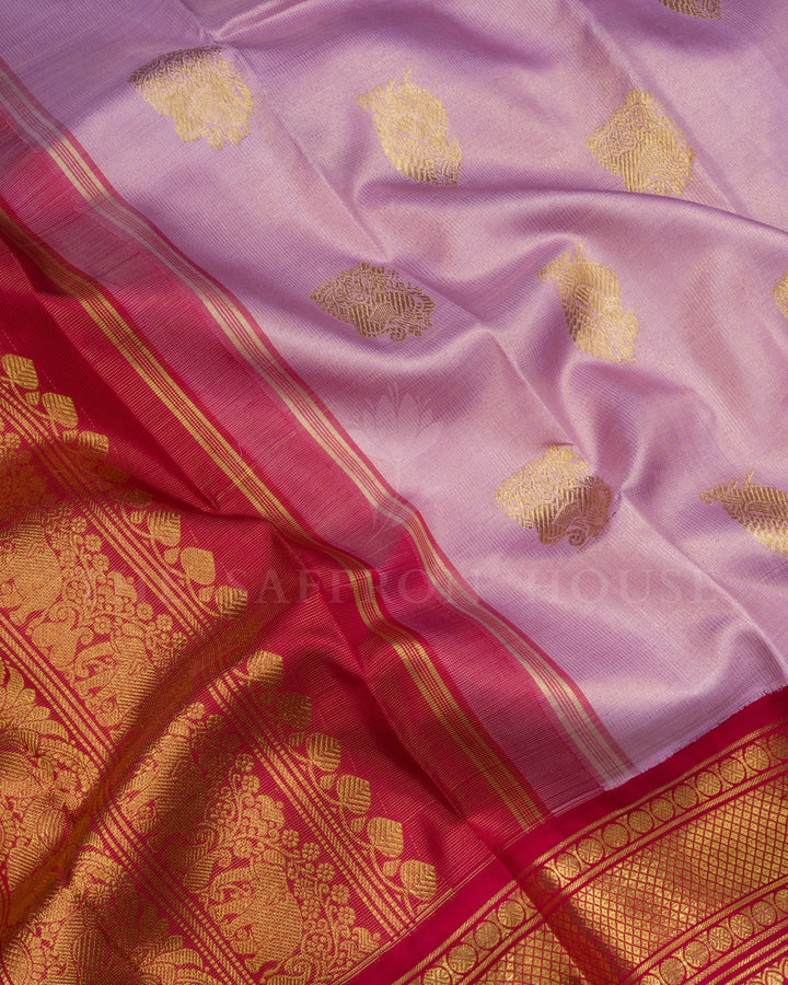 Lavender Pink And Maroon Handwoven Kanjivaram Silk Saree - TSH250094-View4
