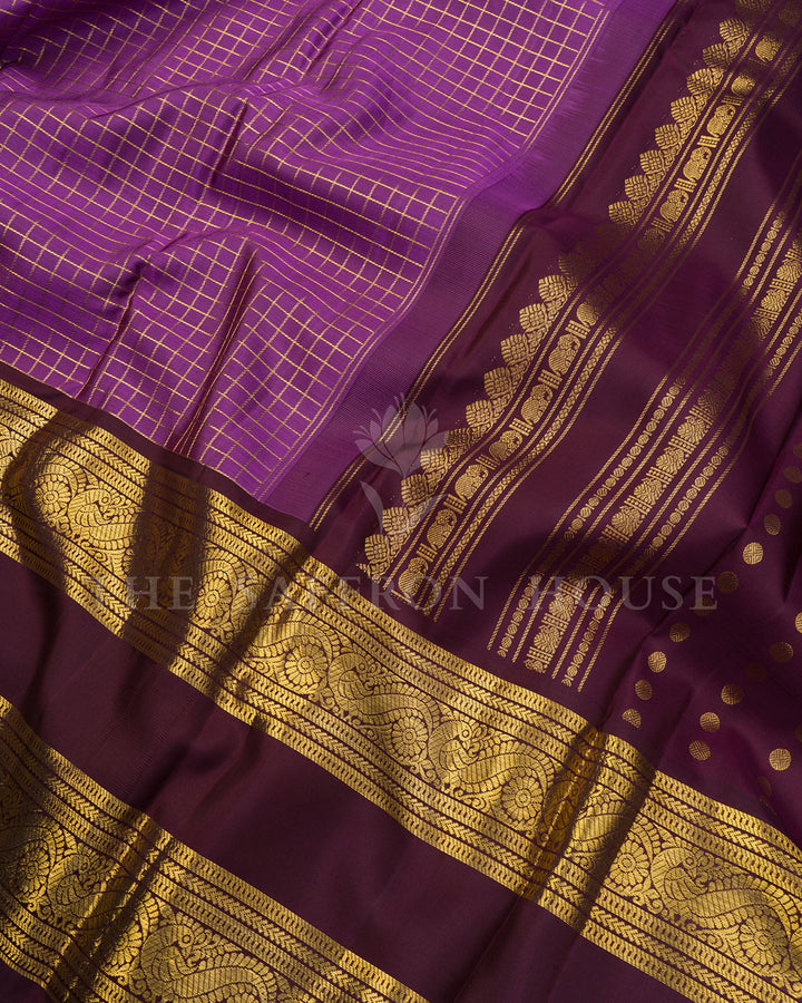 Lavender & Maroon Kanchivaram Silk Saree with Gold Zari
