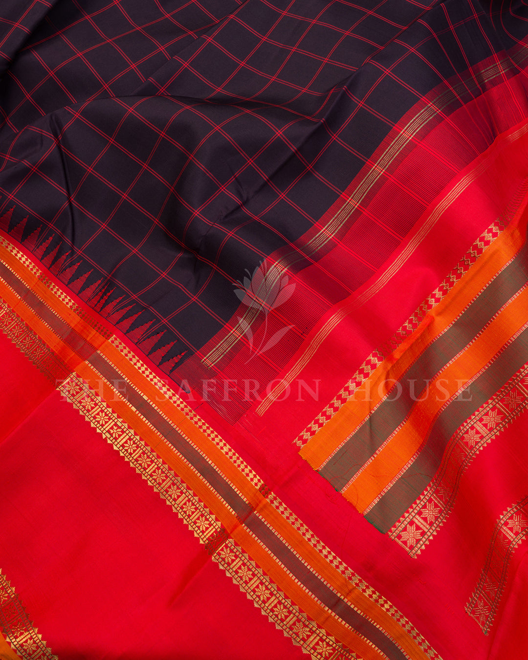Black & Red Kanchivaram Silk Saree