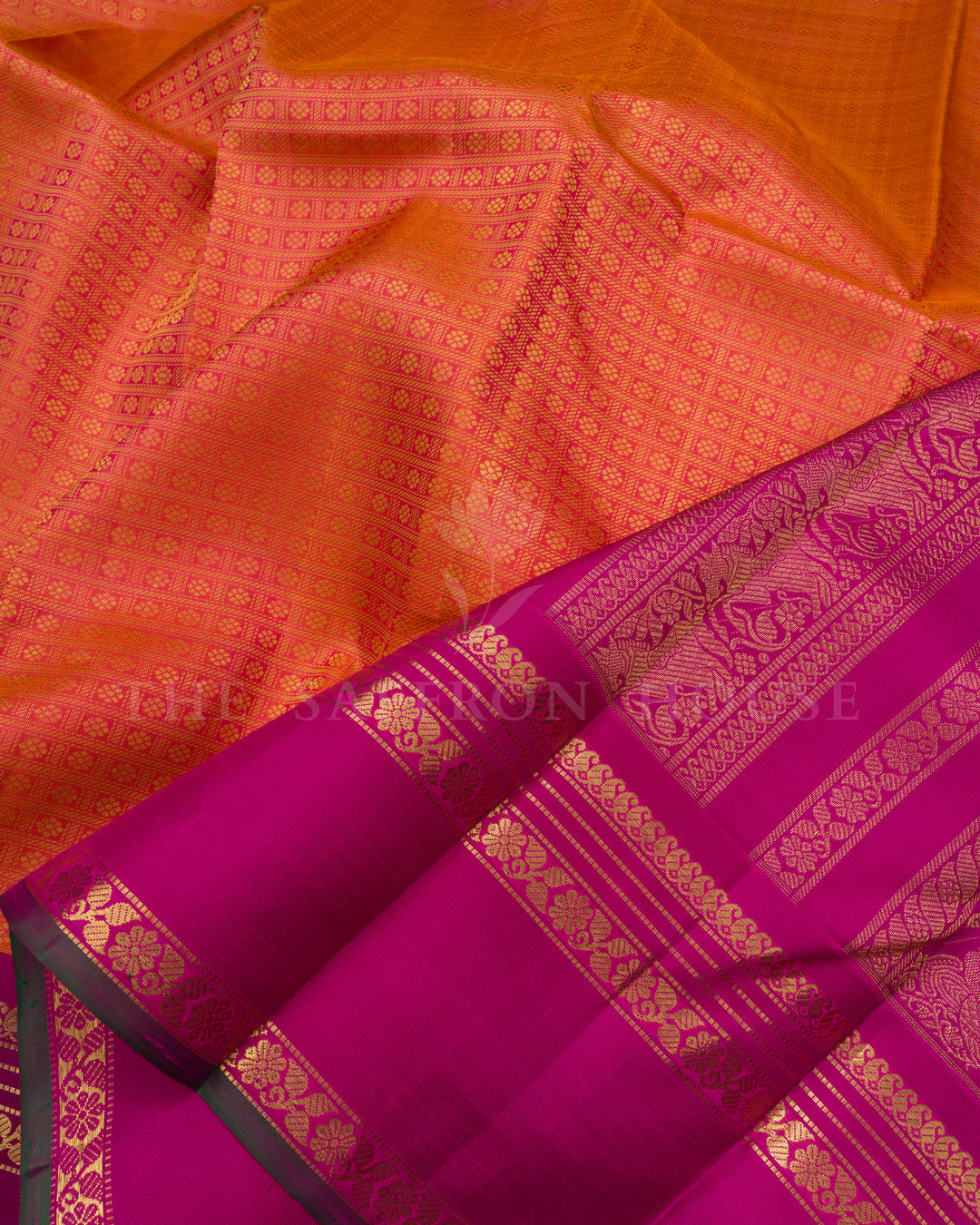  Orangish Pink And Magenta Handwoven Kanjivaram Silk Saree - TSH2506237