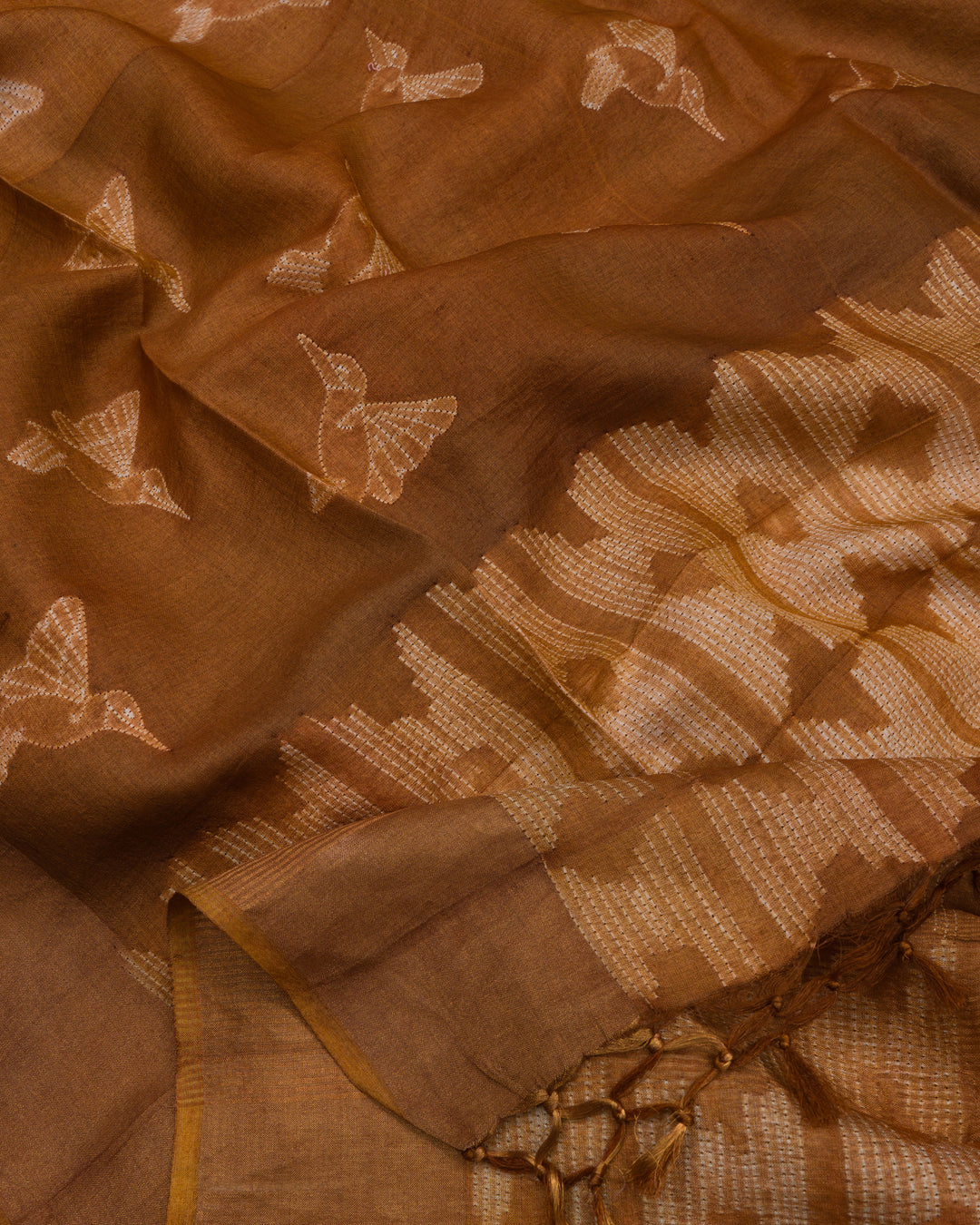 Rust Handwoven Tussar Saree - TSH8460061