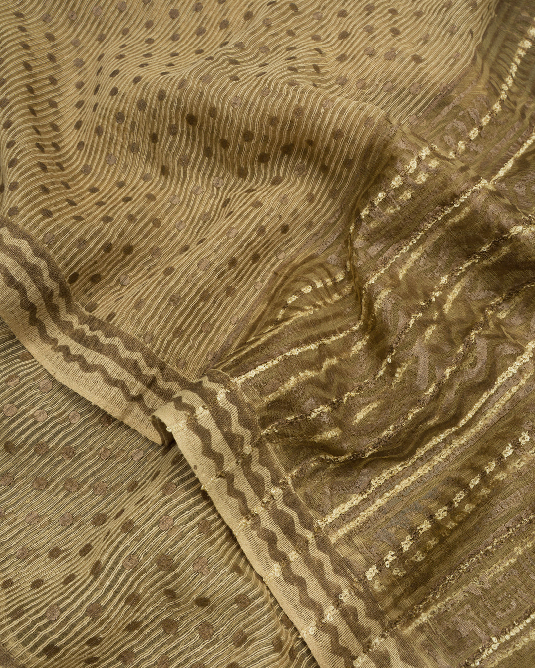 Beige Handwoven Tussar Organza Saree with Golden Zari Stripes - TSH2506075-view3